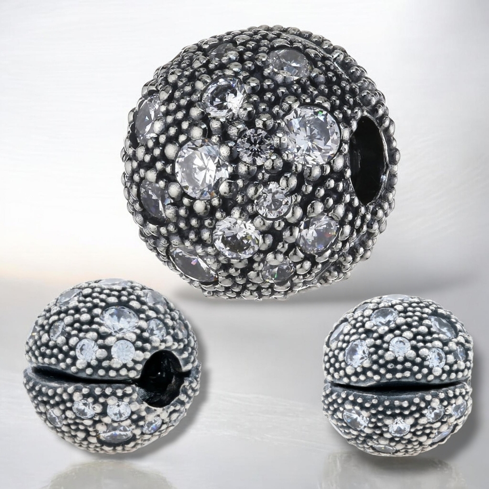 Pandora Sterling Silver Cosmic Stars Clip Charm With Clear CZ Retired
